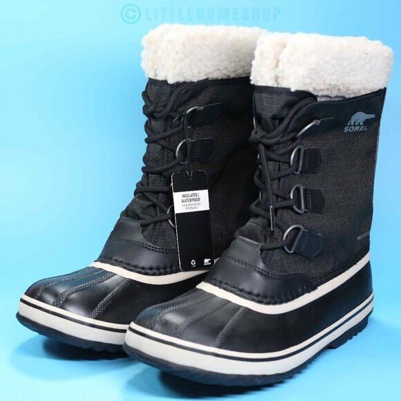 NWT! Sorel Winter Carnival Waterproof Snow Boot in Black, Stone, Size 9 - Picture 1 of 7
